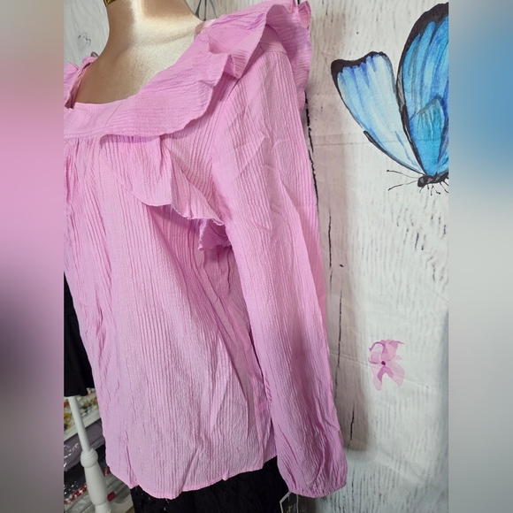 Chic Pink Ruffled Blouse - Picture 2 of 4